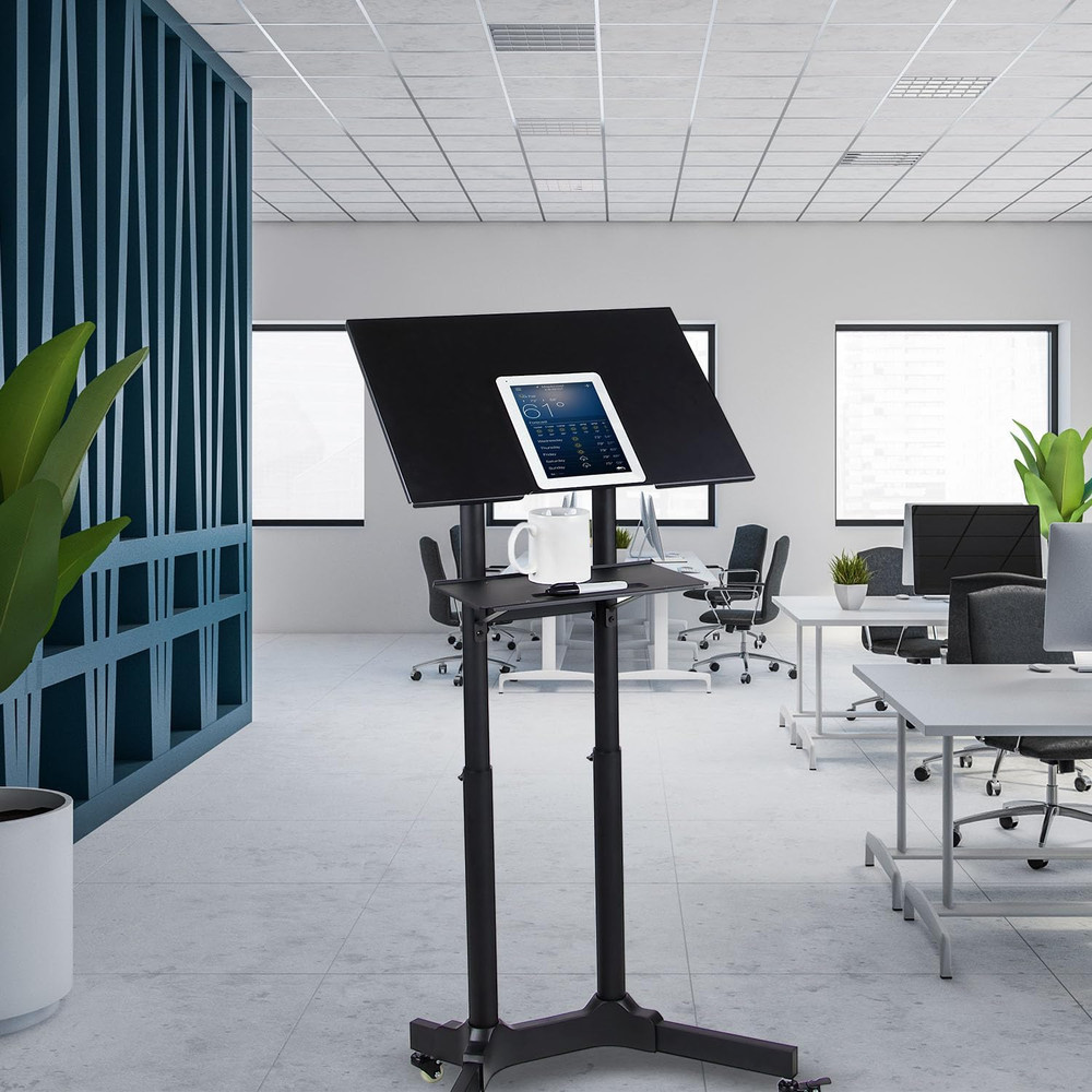 Adjustable Mobile Lectern with Wheels, Portable Stand for Office & Classroom