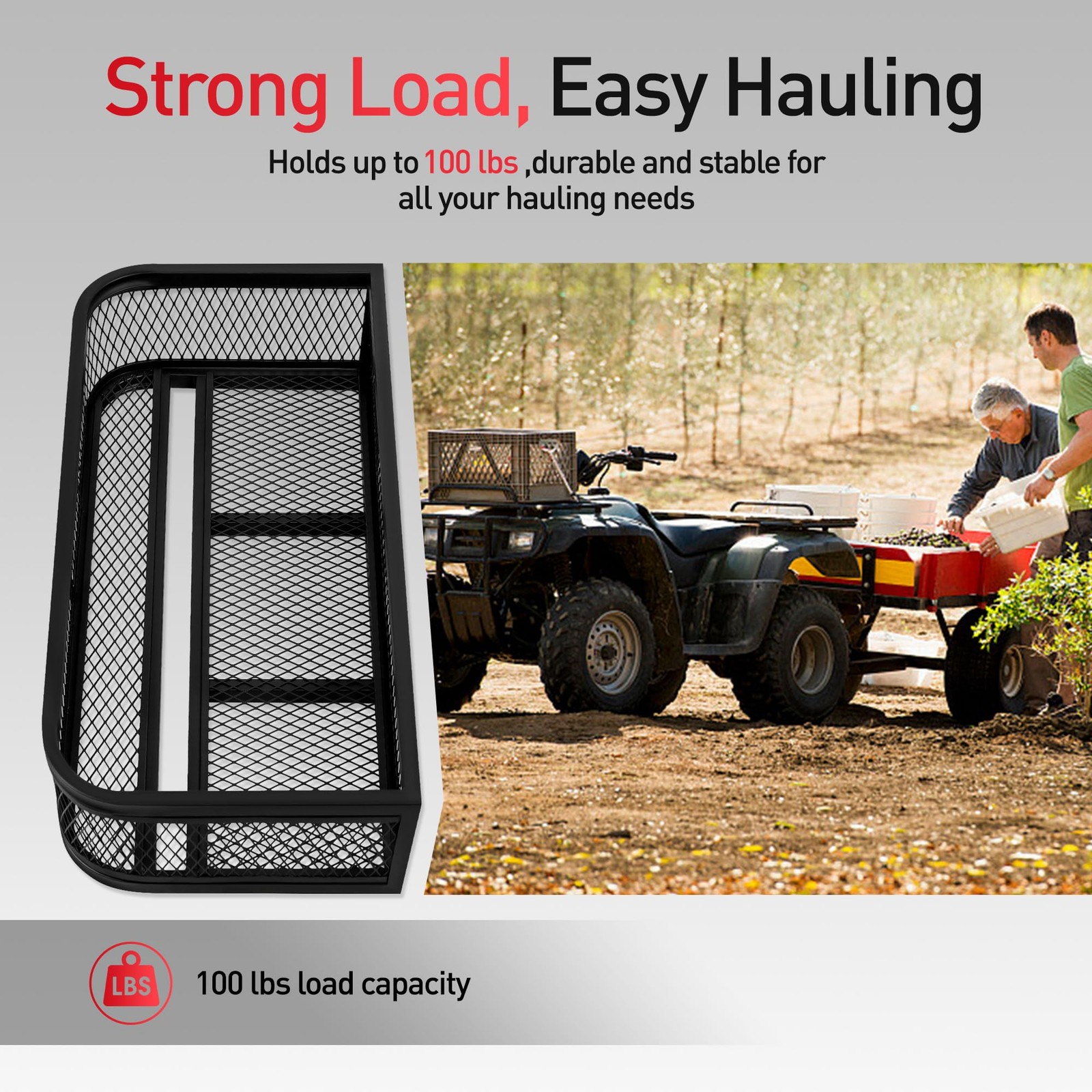 Heavy Duty ATV Front Cargo Basket Steel Mesh Rack 36x17.3 Inch Universal Fit