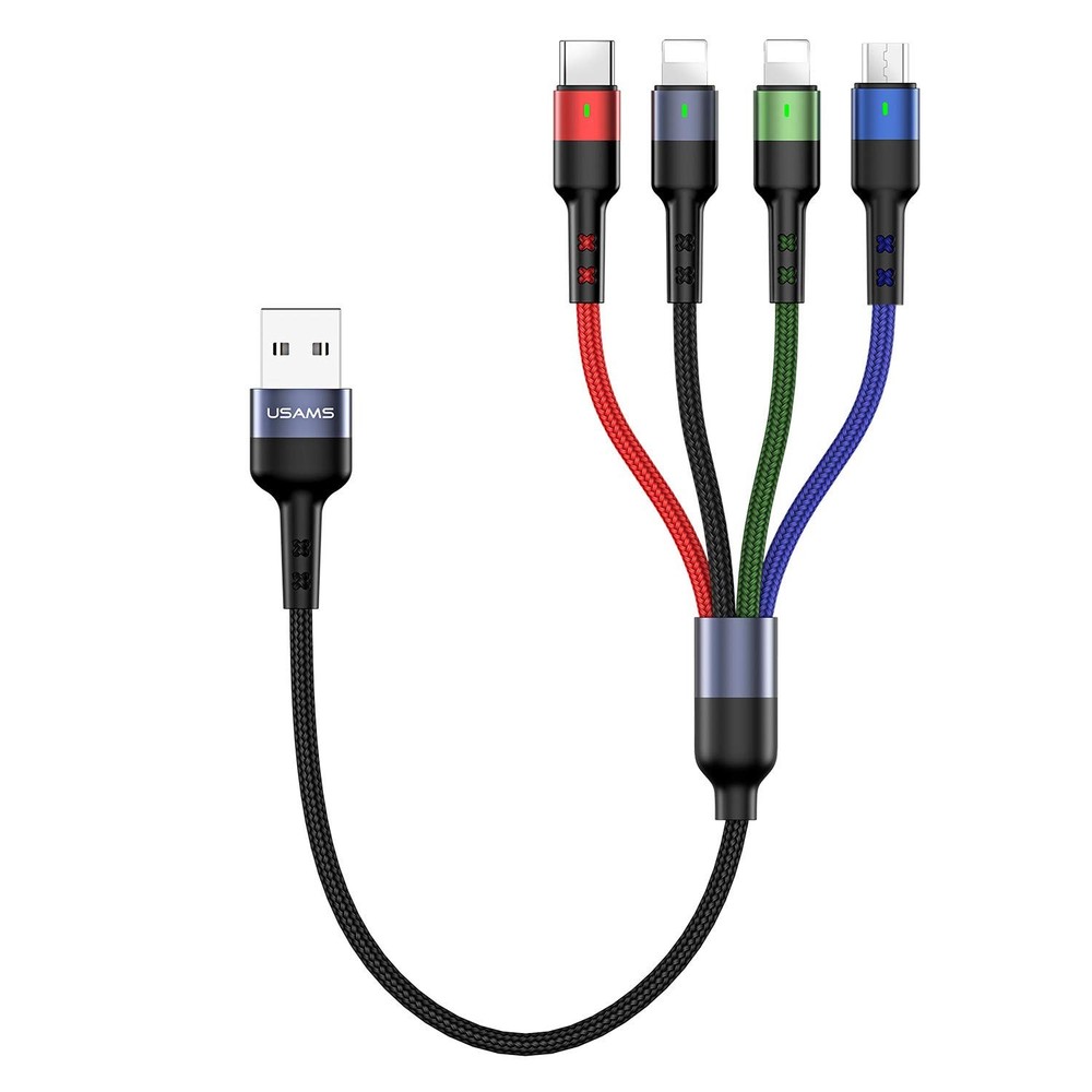 USAMS 2Pack Multi Charging Cable Nylon Braided Short 1FT 4 1ft, Multicolored