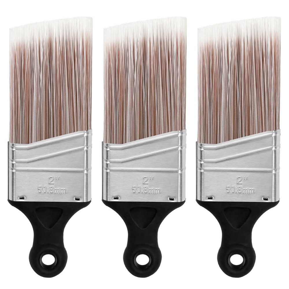Wesquer 3-Pack Short Handle Angle Paint Brushes for Precision Trim & Cut-in P...