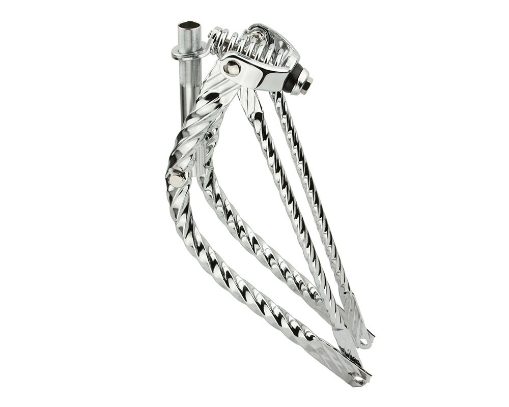 20 LOWRIDER BENT SQUARE TWISTED SPRING FORK 1 INCH CHROME