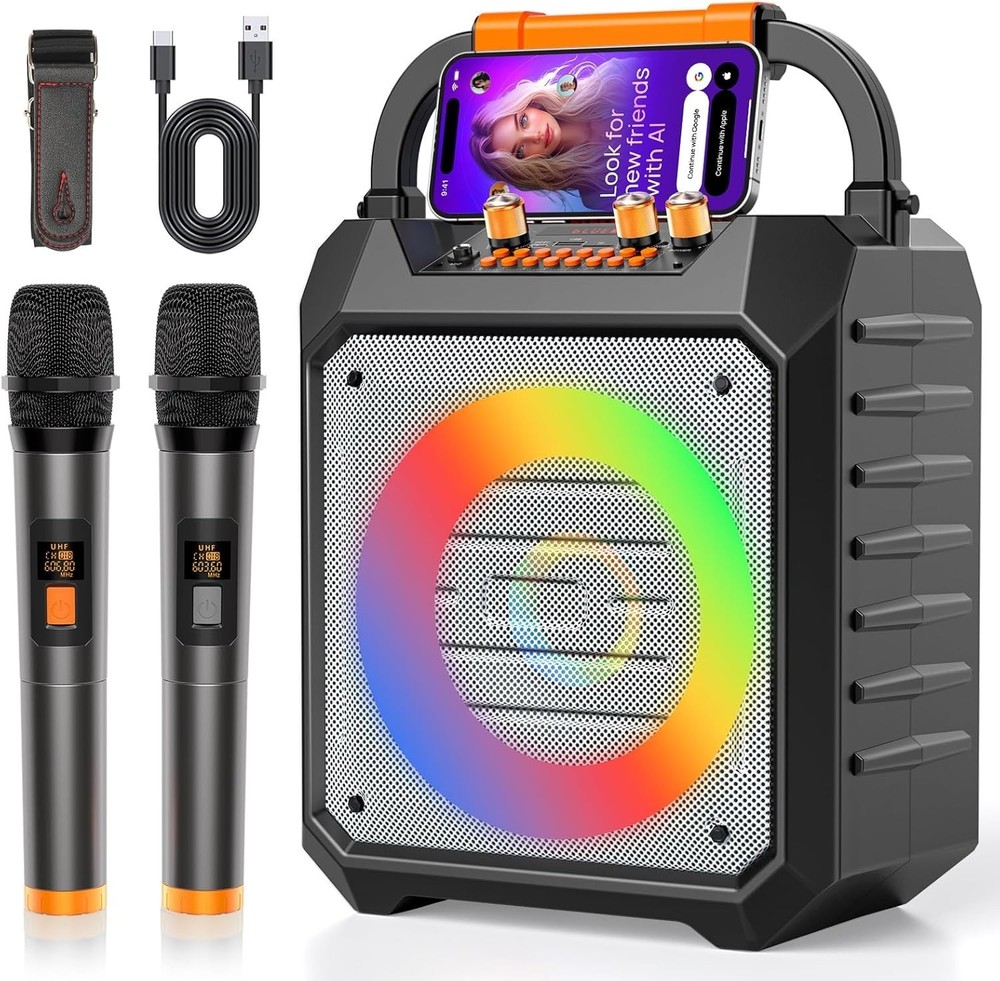 Karaoke Machine w/2 Wireless Microphones Bluetooth Karaoke Speaker & PA System