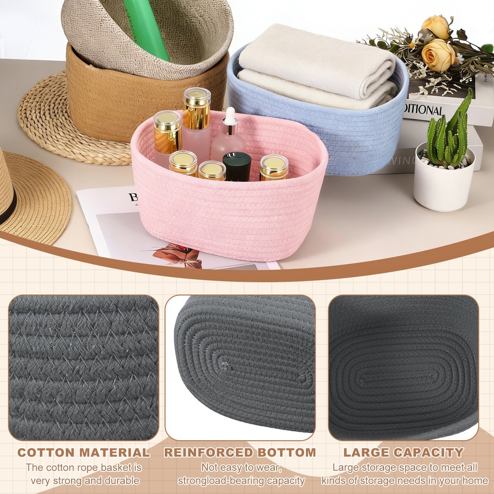 Small Rope Basket, 8.3x5.9x4.7 Inch Small Woven Basket Rectangular Gray