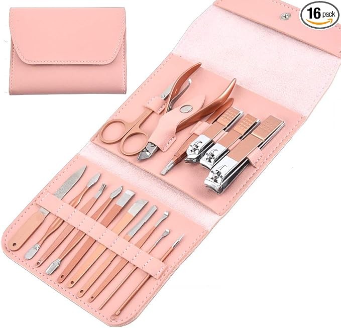 16 Pcs Nail Clippers Set Stainless Steel Manicure Pedicure Cuticle Grooming Tool