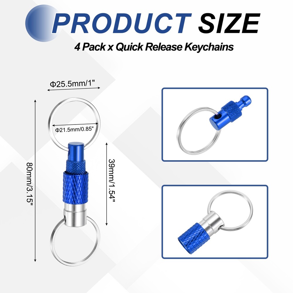 4 Pack Quick Release Keychain Pull Apart Detachable Swivel Keychain, Dark Blue