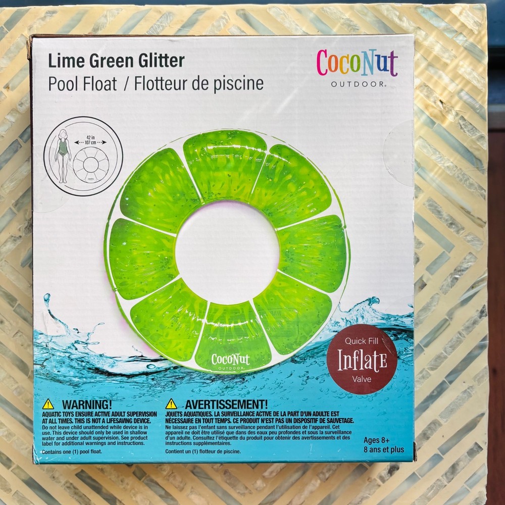 Coconut Float: Pink Grapefruit Glitter - 42" Pool Float Ring, Inflatable