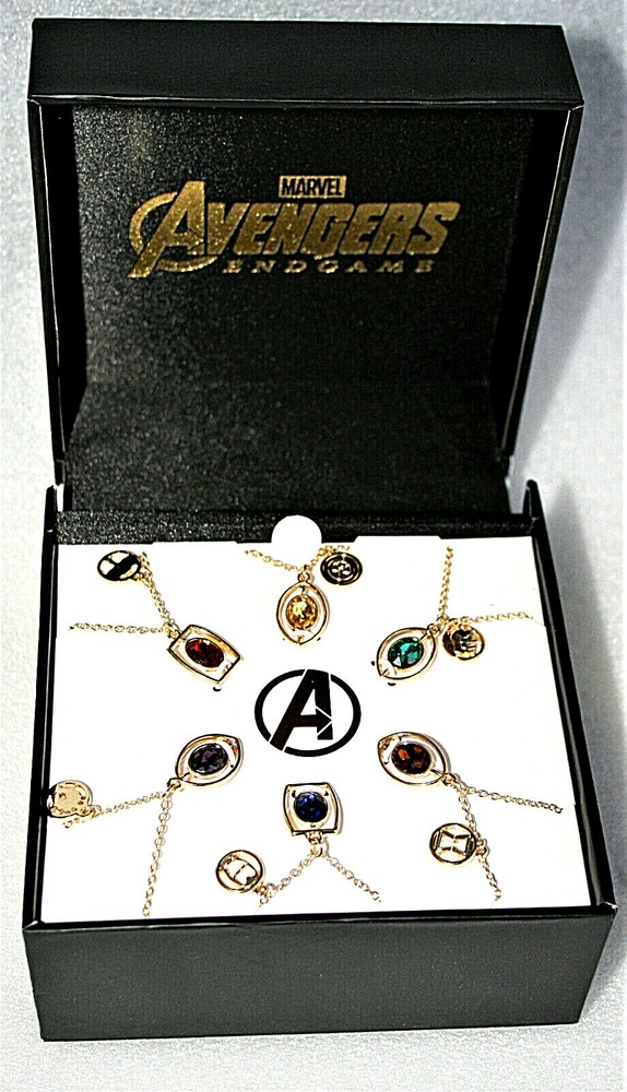 Marvel Comics Avengers EndGame Infinity Stone Pendant 6 Necklace Set New MIB