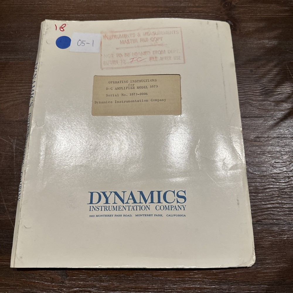 Dynamics Instrumentation 3573 D-C Amplifier Operating Instructions 3573-0006