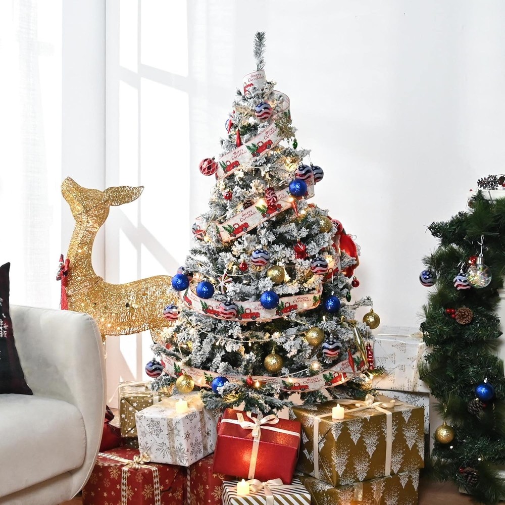 Yescom 5Ft White Flocked Christmas Tree, Hinged w/ 518 Branch Tips