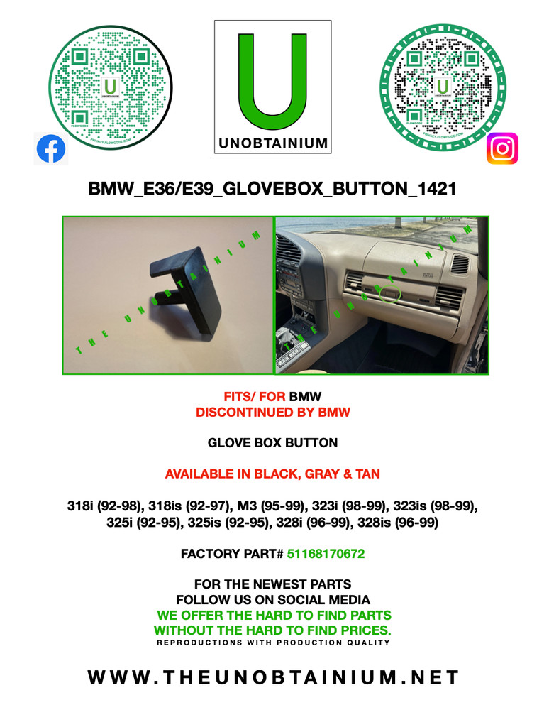 FITS/FOR BMW E36-E39 GLOVEBOX BUTTON PART #51168170672