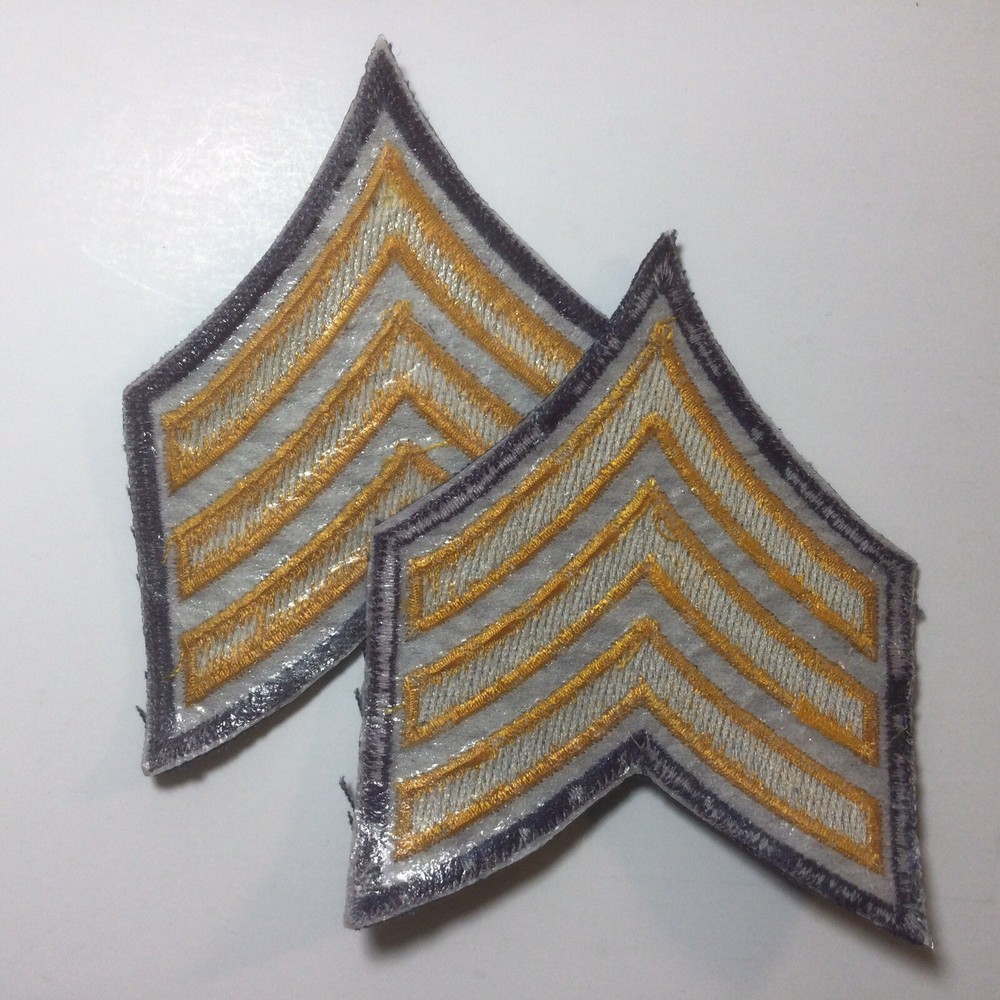 (2) Sergeant Chevron - 3 Gold Stripes on BLACK (Navy Border) Police Patch