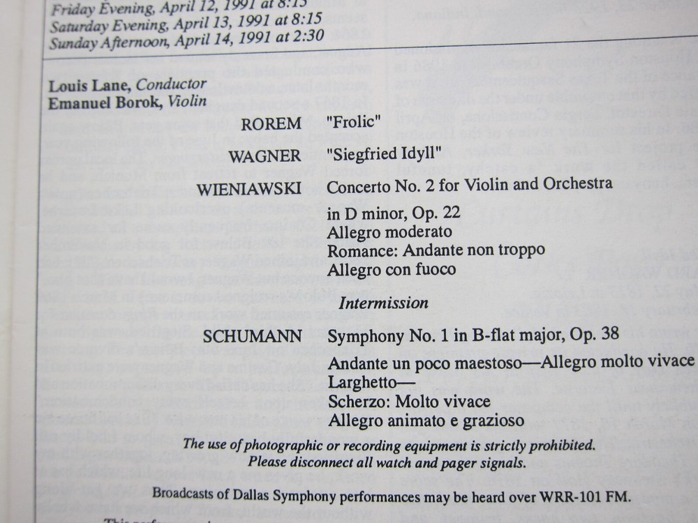 Dallas Symphony Program - April 1991