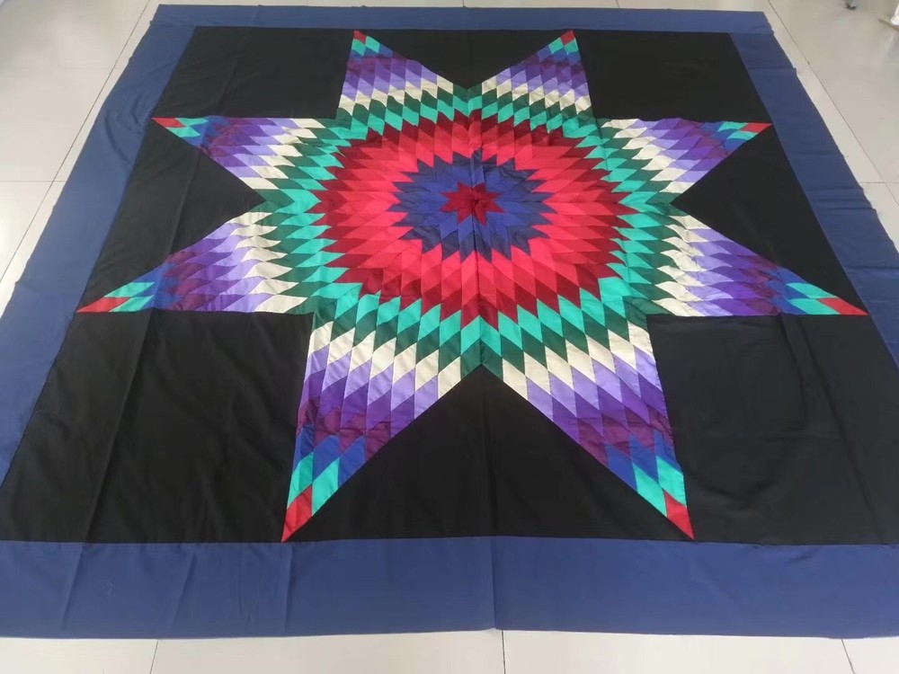 Machine  pieced Star  Queen Size Quilt top#J-169B