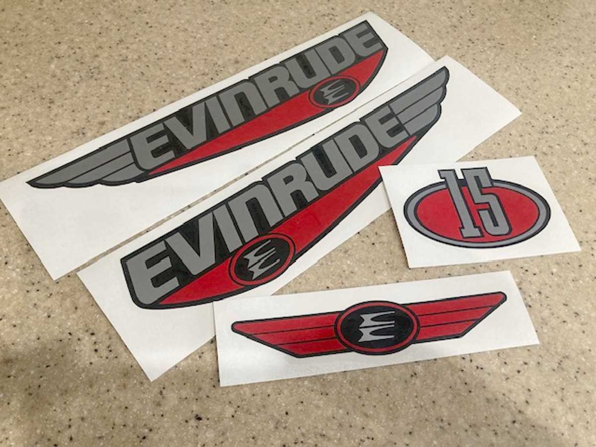Evinrude Vintage Decal Kit 15 HP Die-Cut Vinyl FREE SHIP + FREE Fish Decal!