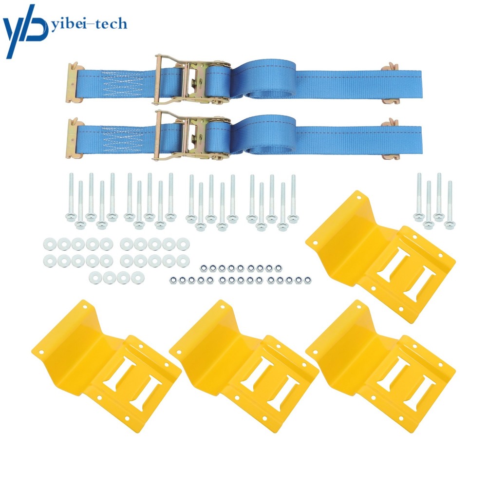 1 Pack E Track System 7.5' Blue Ratchet Straps Wheel Chock Tie-Down Strap Kit