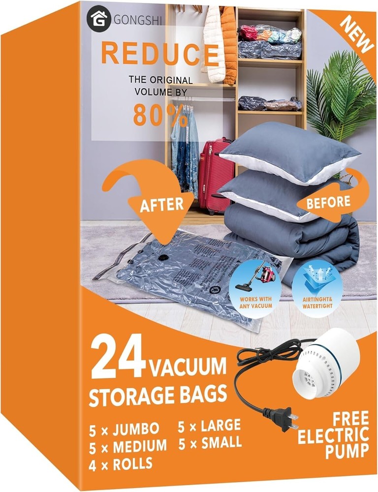 Maximize Space with 24 Vacuum Seal Bags - Jumbo, Large, Medium & Small Sizes