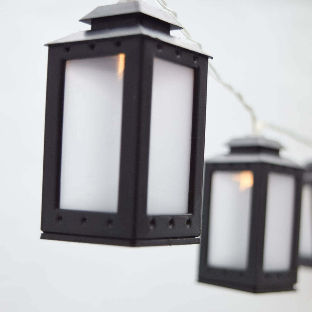 MoonBright 10 LED Black Candle Lantern Tea Light String Light, 5.5 FT, Batter...