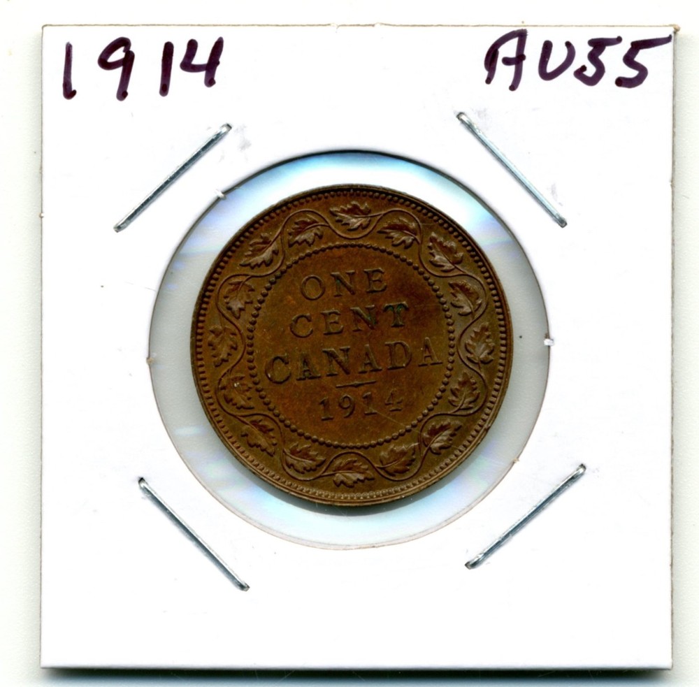 Canada. Large Cent. 1914 choice About Uncirculated glossy brown