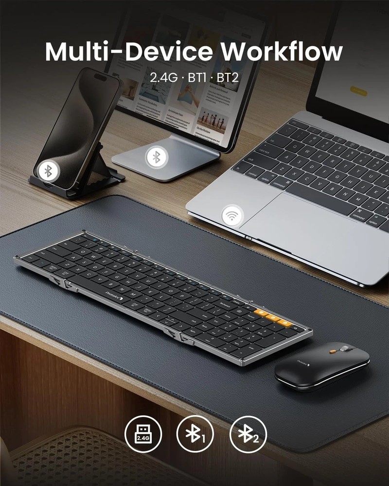 ProtoArc Foldable Keyboard and Mouse XKM01 True Full-Size Folding Keyboard Mo...