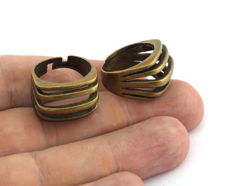 Stripes Statement Ring Adjustable Antique bronze brass plated 4609