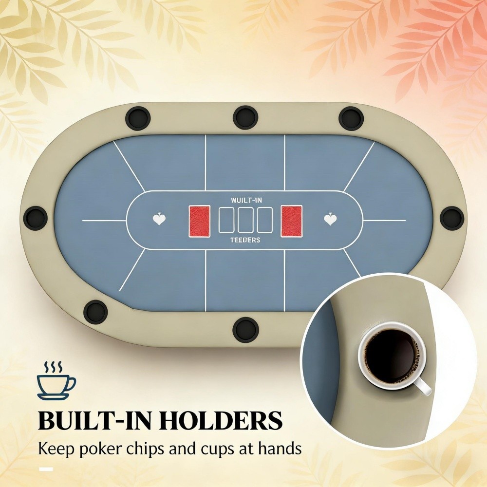 Poker Table 70" Extra-large Oval Foldable Game Table for Eight Players