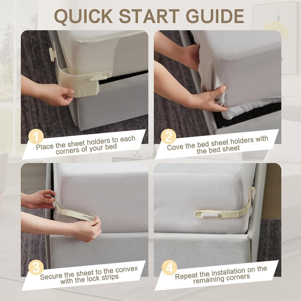 Holders for Fitted Sheets – 4 Pack Heavy Duty ABS+Silicone Lock Straps, Keep ...