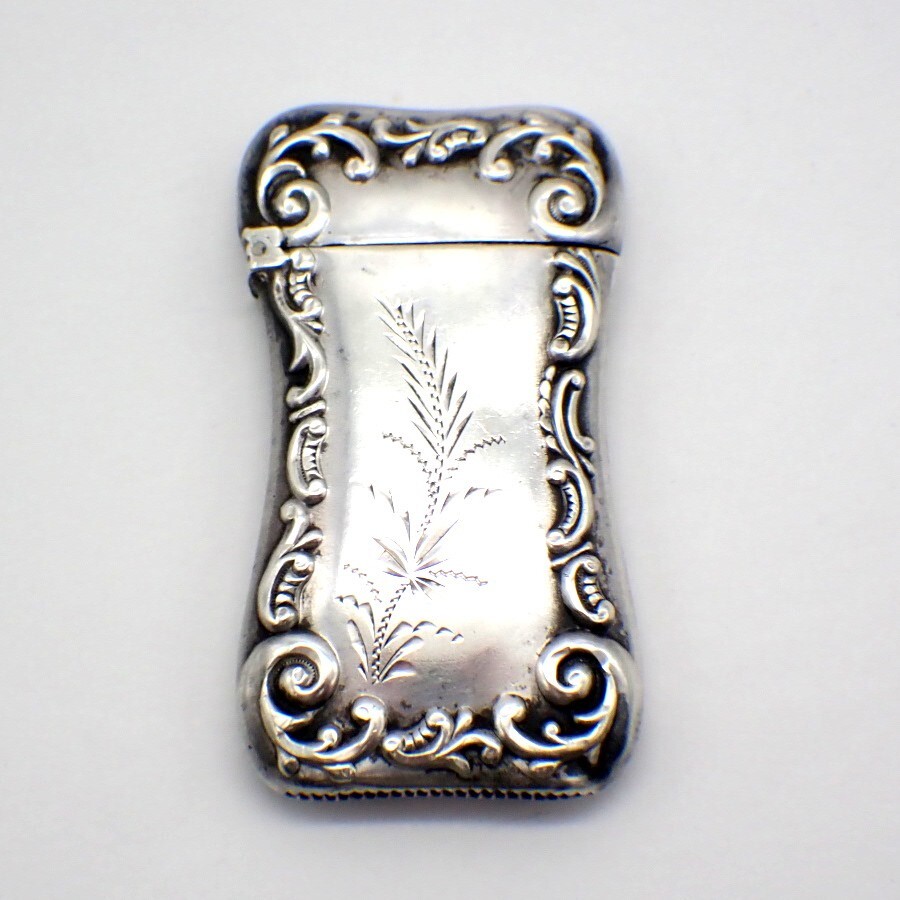 Engraved Scroll Match Safe Box Sterling Silver