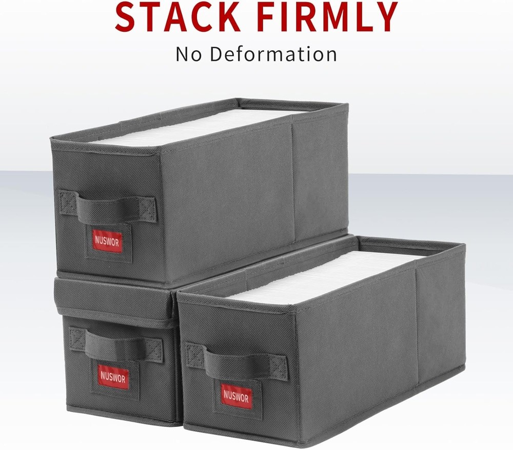 Sleek 4 Pack CD Storage Boxes - Stackable Organizer with Lid, 140 Jewel Cases