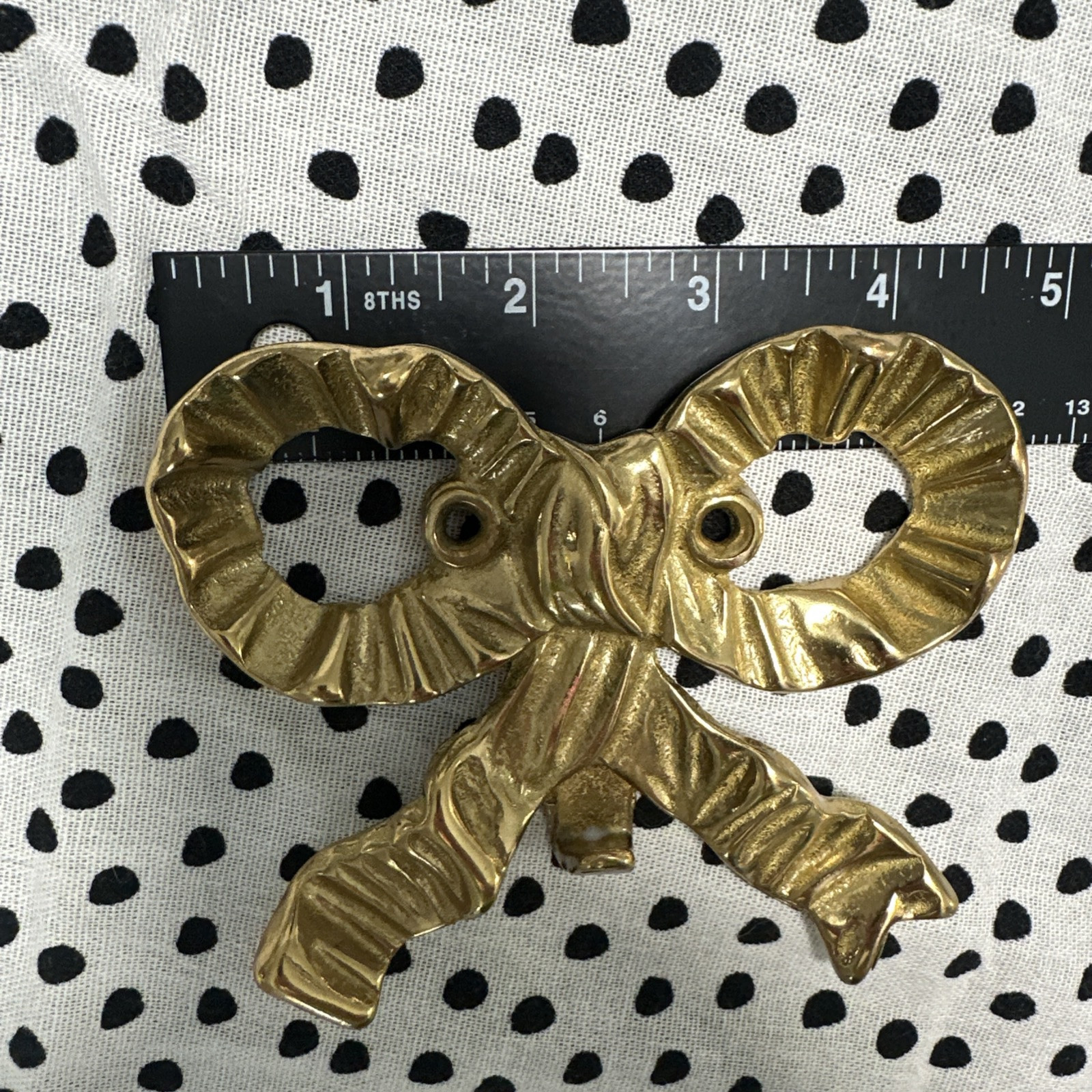 70`s Hollywood Regency Glam Solid Brass Boujee Bow Hanger Wall Mount Hook 4"