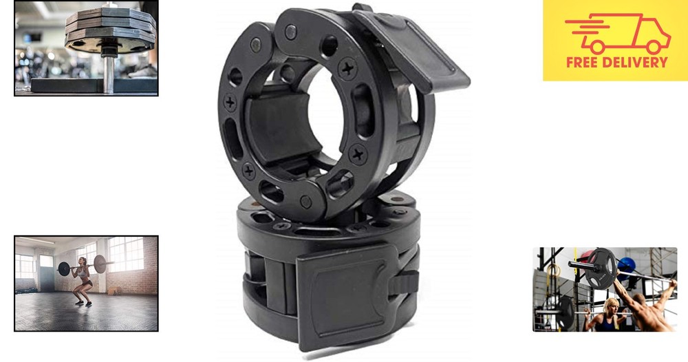 Pair of Black Barbell Collars - 2-Inch Olympic Clamp with Quick Release Function