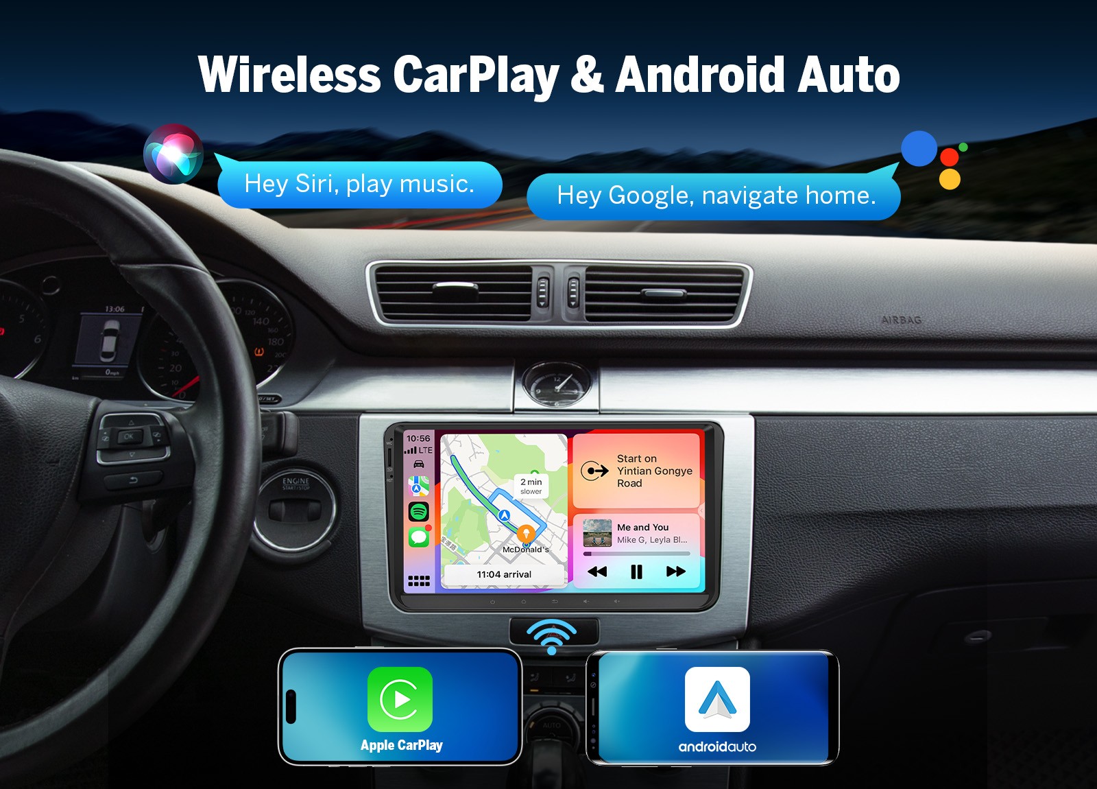 VWX6S Android 9" QLED 6+64GB for VW Tiguan Car Stereo Radio CarPlay GPS+CAM+DVR