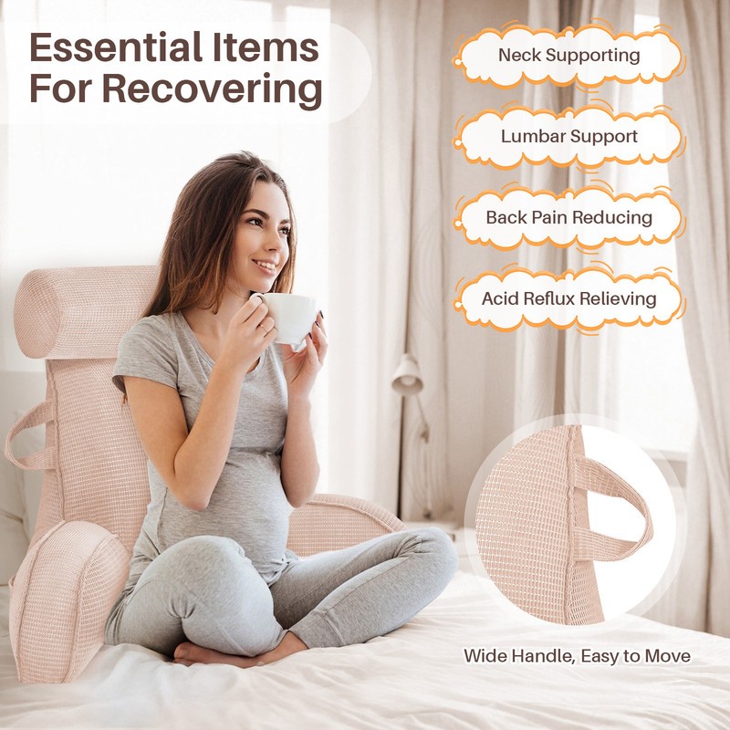 Reading Pillow with Arms Soft Backrest Support Pillow with Side Pocket