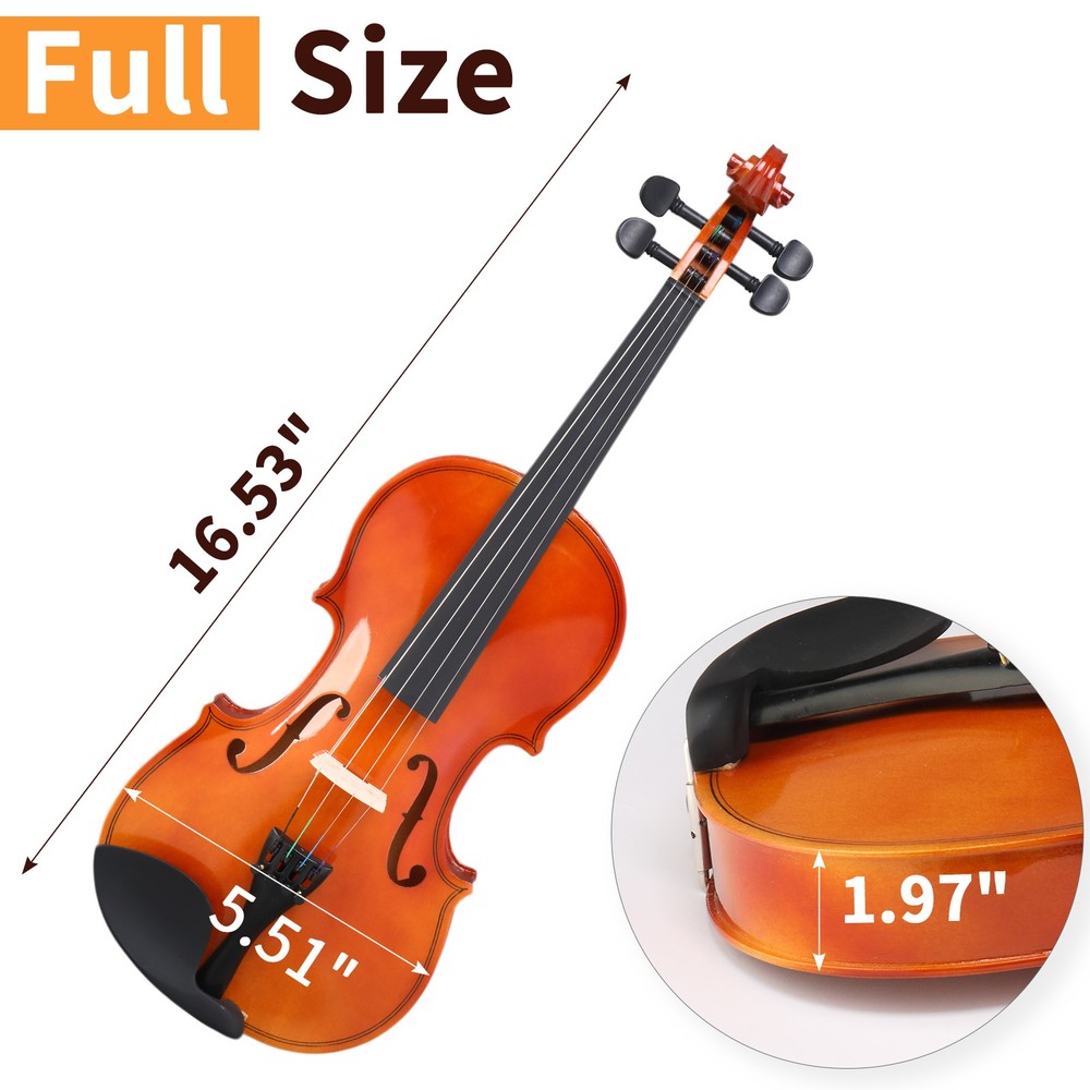 Glarry 1/8 Acoustic Solid Wood Violin Case Bow Rosin String Shoulder Rest
