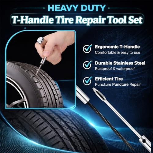 Auto Stainless Steel Solid T-Handle Set - Pro Heavy Duty Spiral Probe & Split