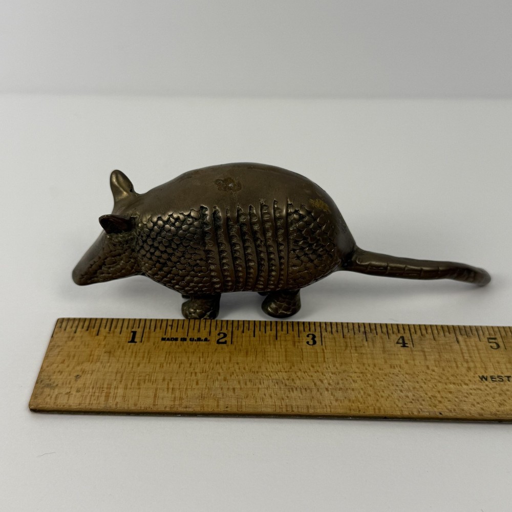 Solid Brass Armadillo Figurine Paperweight Small Desk Decor Animal Statue