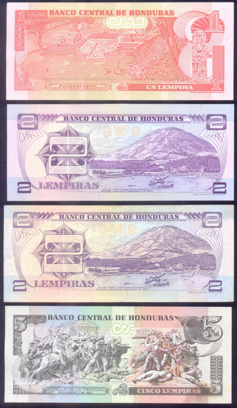 Honduras Set 1 - 100 Lempiras 1965-2008 VG - UNC