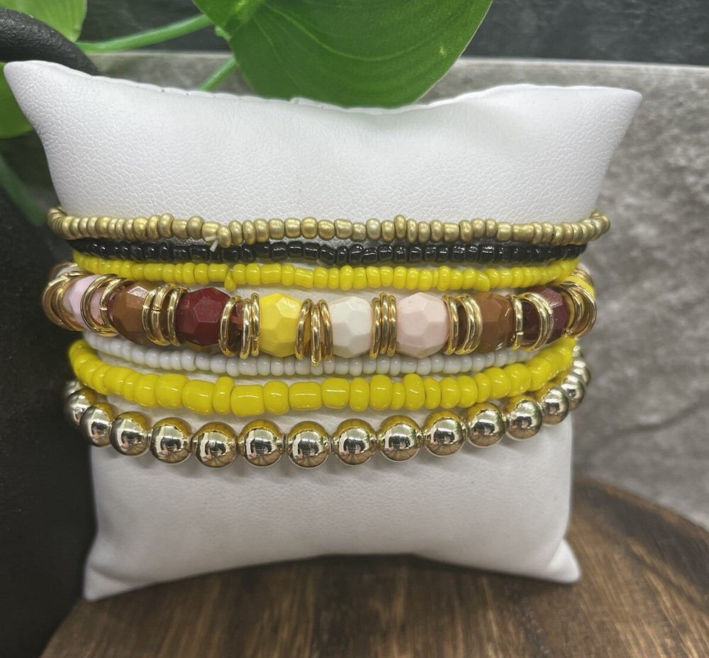 7 PC Handmade Bohemian Beaded Stackable Stretch Bracelet Set New B1963