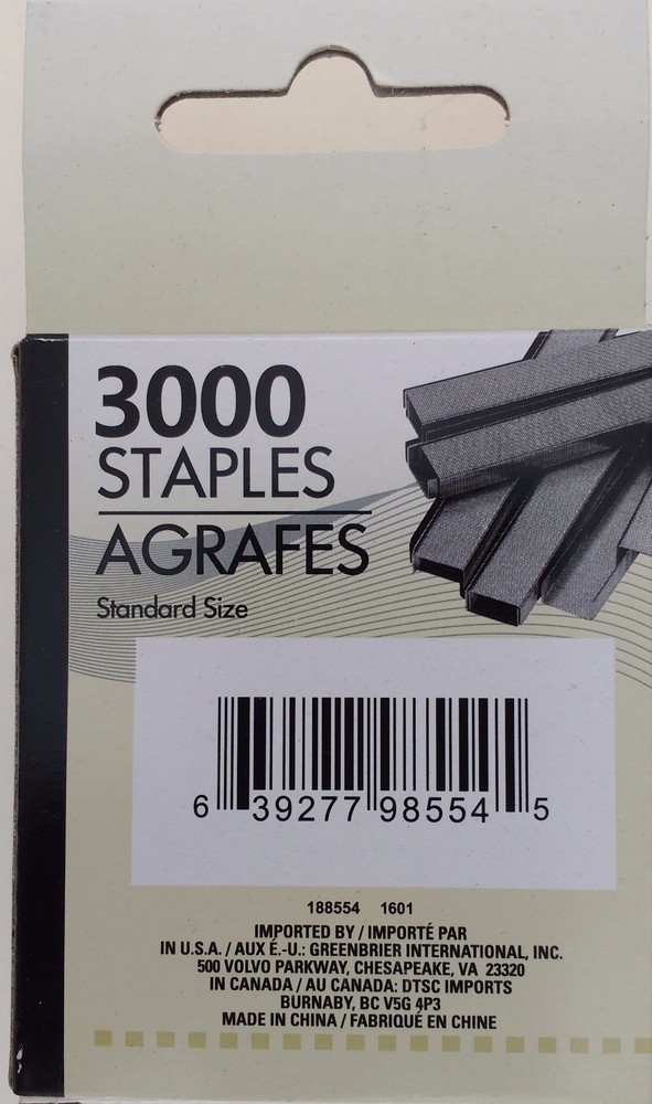 STAPLES Standard Size 3000/Pack