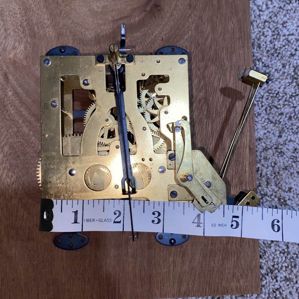 Jouch PL42 1973 Clock Chime Movement W/ Pendulum, Mount, Clock Hands, Wind WORKS