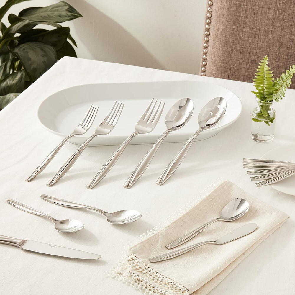 Silverware Set for 8, Camlynn Mirror 45-Piece Everyday Flatware Set with Serving