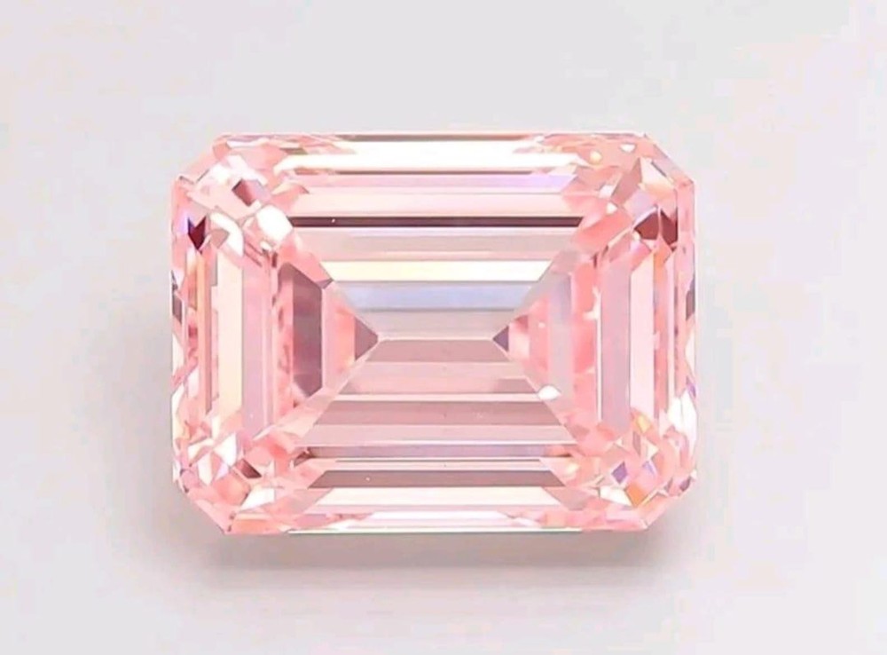 Pink Emerald Cut Lab Created Diamond IGI Certified