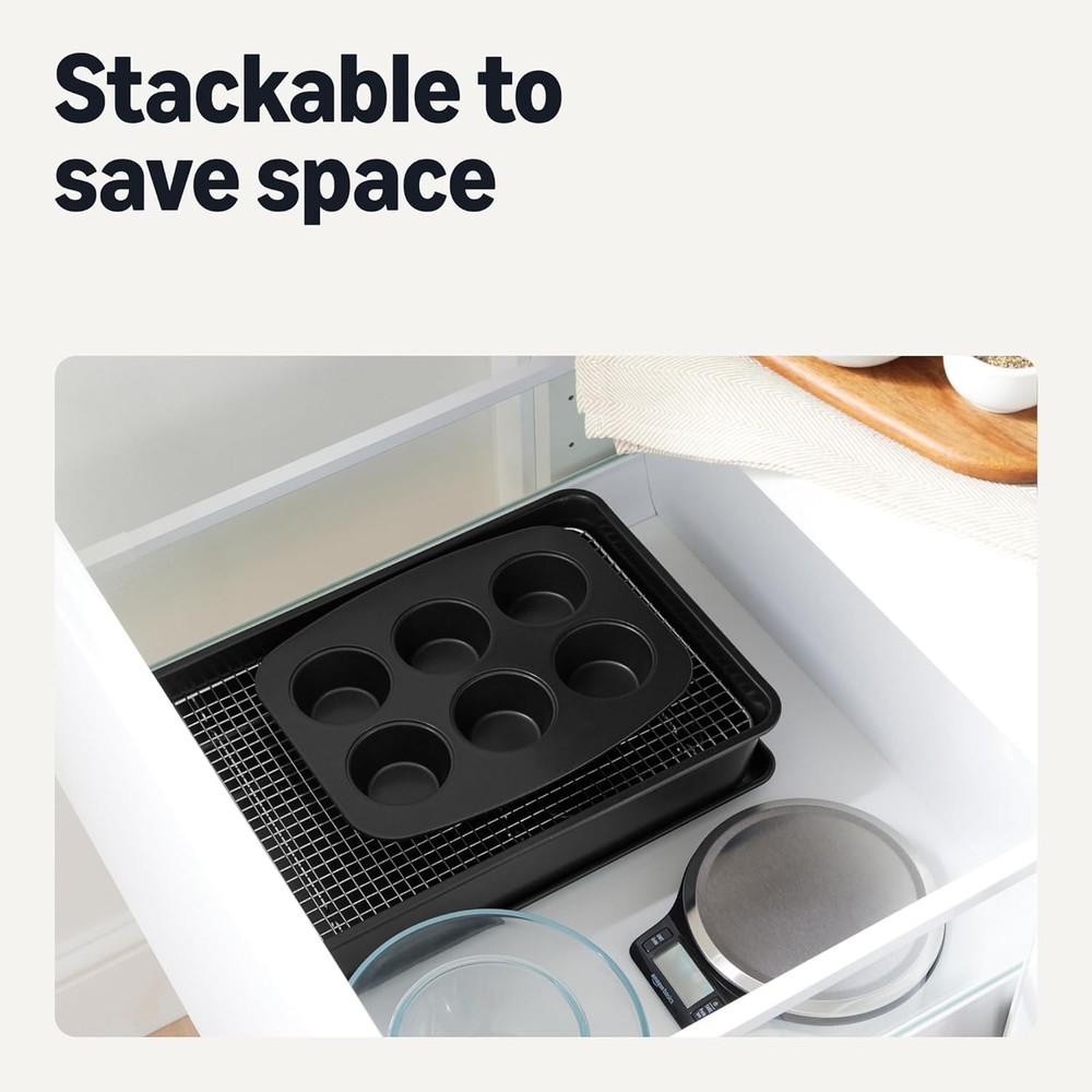 6 Piece Nonstick Bakeware Set Stackable Dishwasher and Oven-Safe