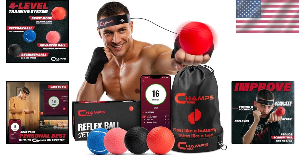 Versatile Boxing Reflex Training Set with App & Spare Strings - Gift Ready