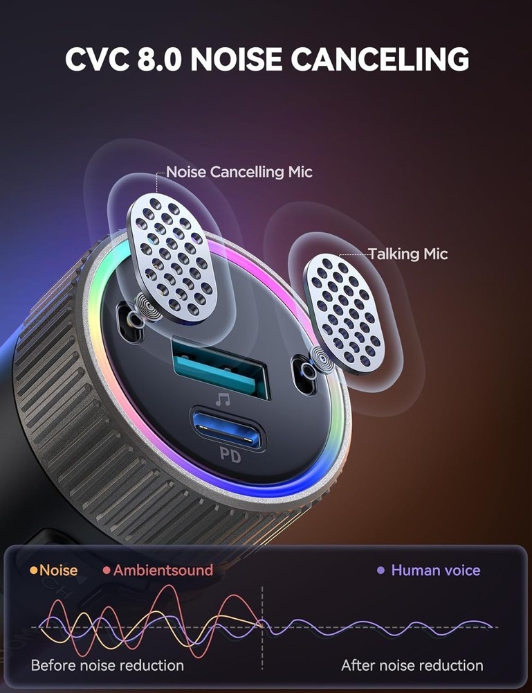 Bluetooth 5.4 FM Transmitter Car Adapter for iPhone 17 60W PD 3.0 Fast Charge...