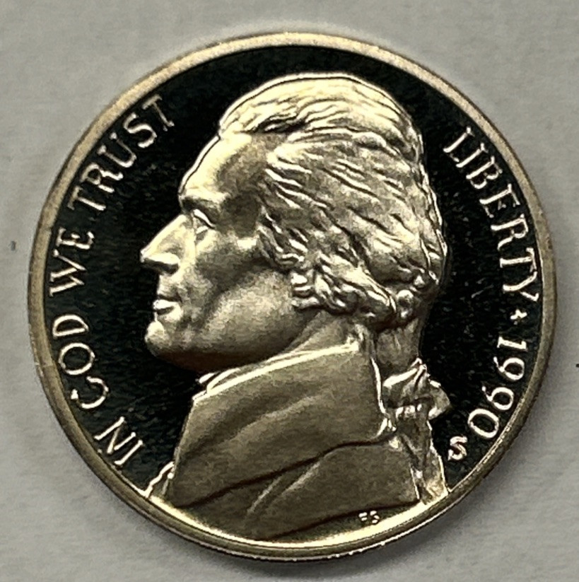 1990 S Proof Jefferson Nickel - Five Cent Coin from Proof Set