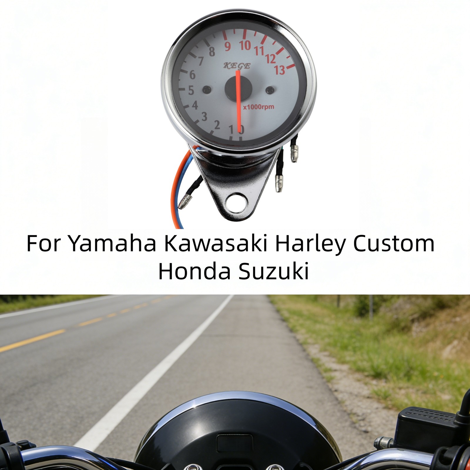 Universal Fit Motorcycle Tachometer with Clear LED Backlit Display