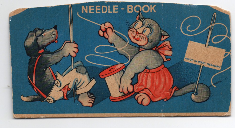 1950s Needle Case with Dog & Cat Graphics from West Germany