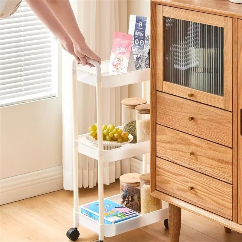 Trolley with Handlebar and Storage Rack, Floor-Standing, Multi-Layer Storage.