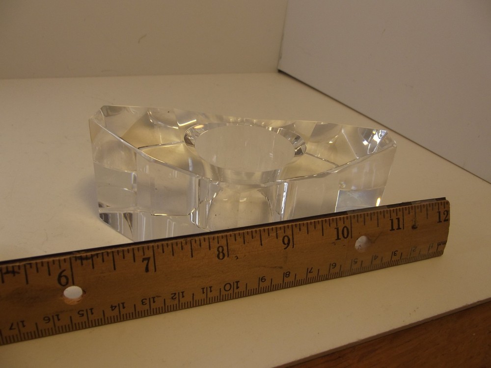 Crystal tealight holder solid Oleg Cassini Abstract Shape 5 x 2.5 inches