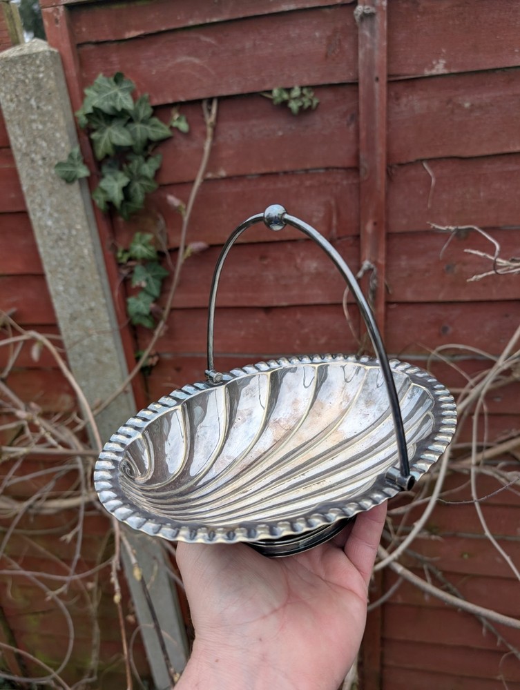 Silver Plate Antique Shell Designed Footed Cake or Fruit Basket Bon Bon Dish